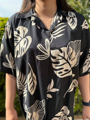 Black big leaf modal silk top