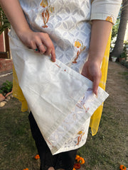 Cream applique work kurta with leheriya duppata