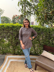 Blue beige geometric button kurti