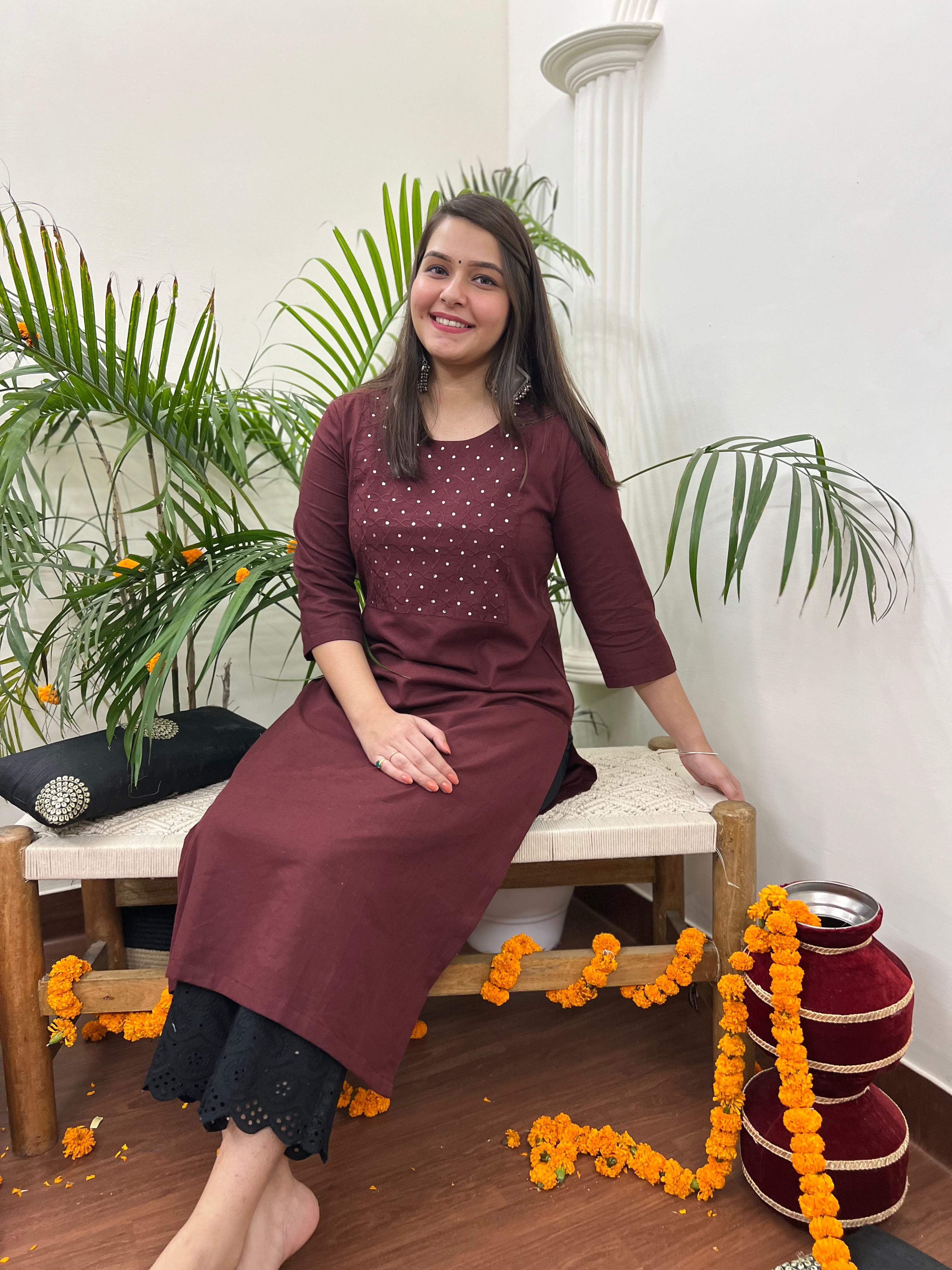 Coca cola mirror work embroidered kurta - MYSANSKRITAM