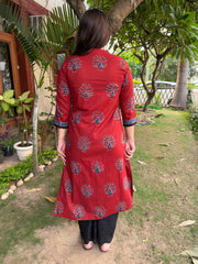 Maroon peacock ban neck kurta