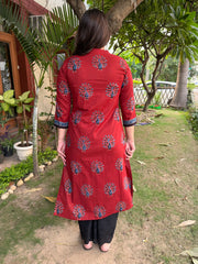Maroon Peacock Ban Neck Kurta from the back by MySanskritam