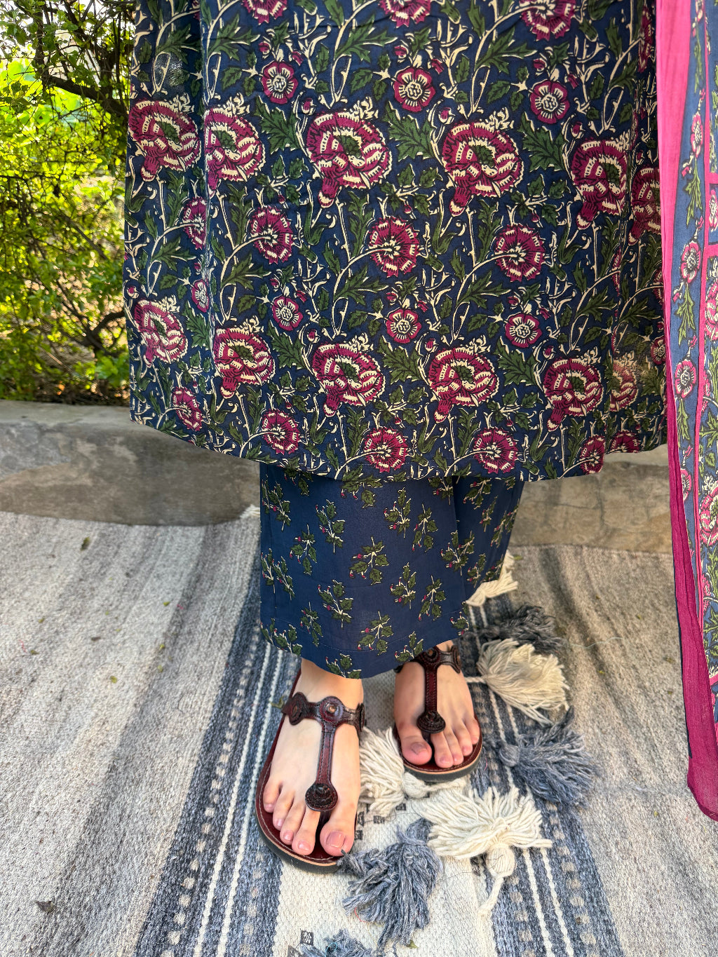 Blue Floral Suit Set Pants by Sanskritam