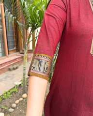 Maroon south cotton elephant border kurta