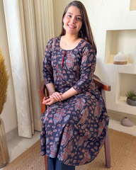 Black Abstract Aline kurta with pocket