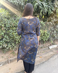 Dark blue overall floral kurta