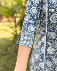 Blue floral handblock kurta