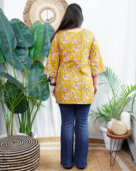 Neon green floral handblock kurti