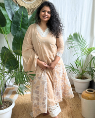 Beige Embroidered Kurta with Mulmul Patchwork Dupatta