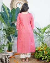 Pink Textured Chanderi Aline kurta
