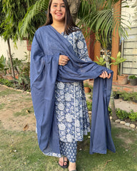 Blue sanganeri Aline full suit set