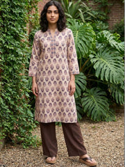 Beige ban neck kurta