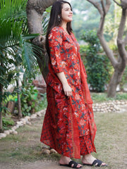 Red Floral Printed Cotton Suit Set