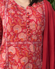Red Sanganeri Aline full suit set