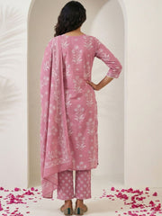 Gulnaar Blush Handblock Cotton Suit Set
