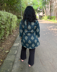 Bottle green buta Pintucks top