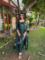 Bottle Green banarsi Silk Suit Set
