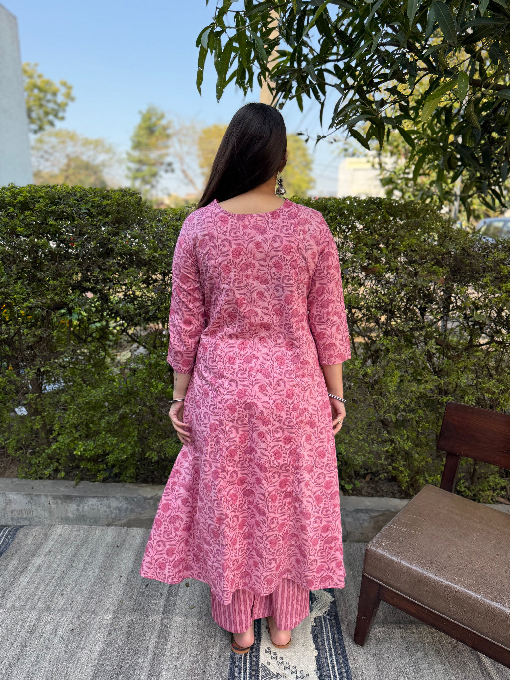 Pink Floral Aline Coord Set from the back by MySanskritam
