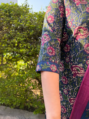 Blue Floral Suit Set sleeve detail by Sanskritam