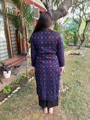 Dark blue geometric woollen kurta