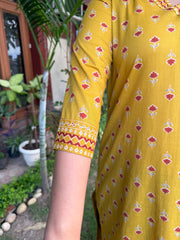 Yellow small Rose v neck kurta
