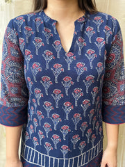 Royal Blue Ajrakh designer Kurta