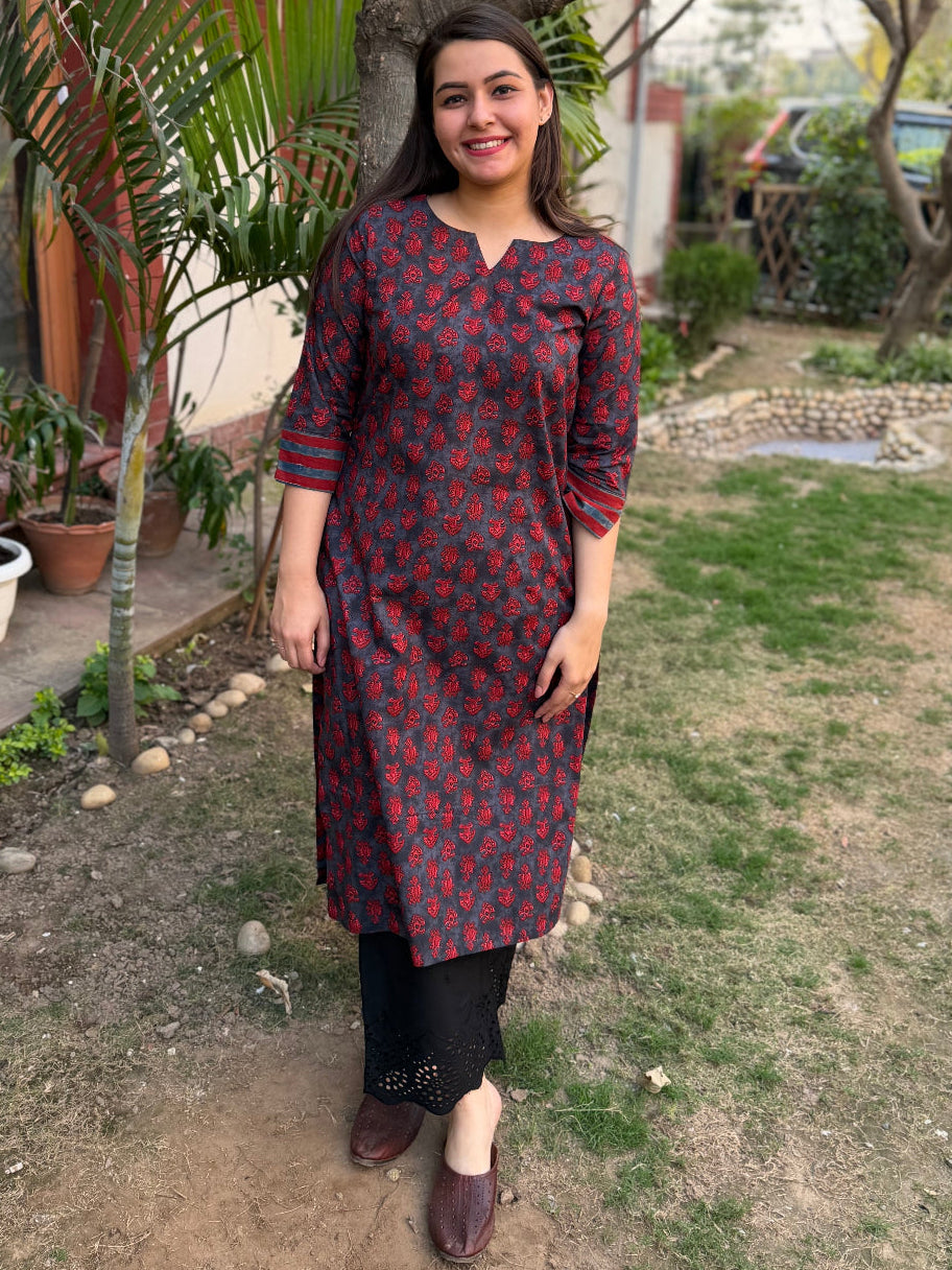 Maroon Buti Grey Kurta by Sanskritam