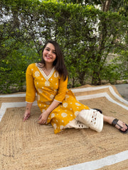 Mustard Full embroidered Long kurta