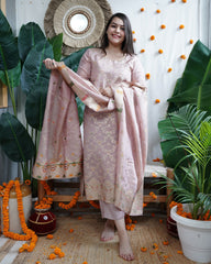 Blush Pink Banarasi Cotton Silk Suit Set