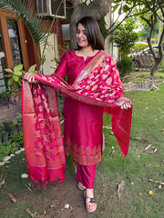 Maroon Banarsi Full Suit Set by Sanskritam