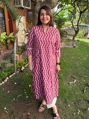 Onion Pink Ikkat A-line Kurta with Pocket by MySanskritam