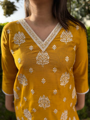 Mustard Full embroidered Long kurta