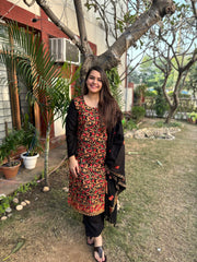 Black embroidered woollen suit set