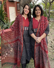 Black Buti ajrakh Yoke Kurta duppata set