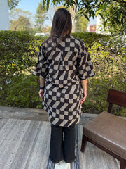 Black Geometric Free Flow Top from the back by MySanskritam