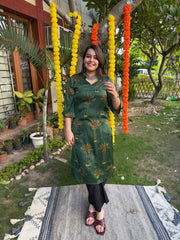 Bottle green lotus modal silk kurta