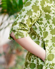 Parrot green bagru kurta with pocket