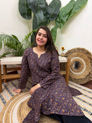 Blue floral woollen kurta
