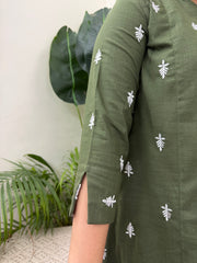 Leaf green embroidered Aline kurta