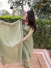 Mehendi green Lucknowi full suit set