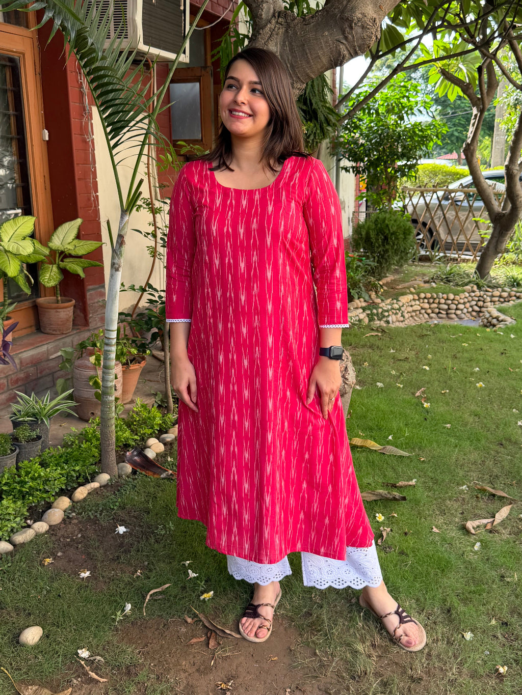 Magenta Ikkat A-line Kurta with Pocket by Sanskritam