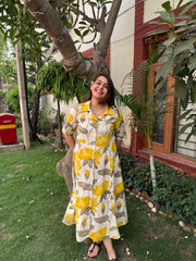 Yellow floral dress with collar