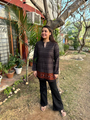 Grey black Kullu border woollen short kurti