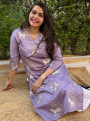 Lavender full embroidered Long kurta