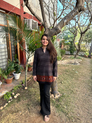 Grey black Kullu border woollen short kurti