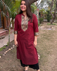 Maroon south cotton elephant border kurta
