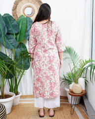 Pink floral kurta duppata set