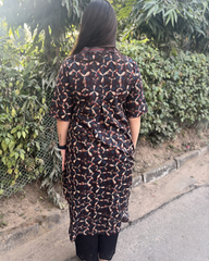 Dark brown overall printed kurta with pocket