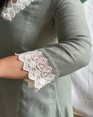 Olive Green A-line Kurta with Mulmul Dupatta