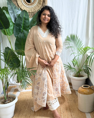 Beige Embroidered Kurta with Mulmul Patchwork Dupatta